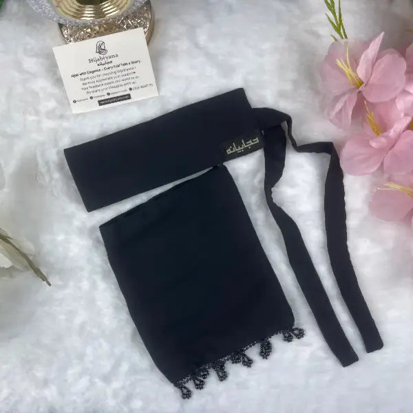 Black Saudi Niqab with Beads HB-2 – Double Georgette Fabric by Hijabiyana