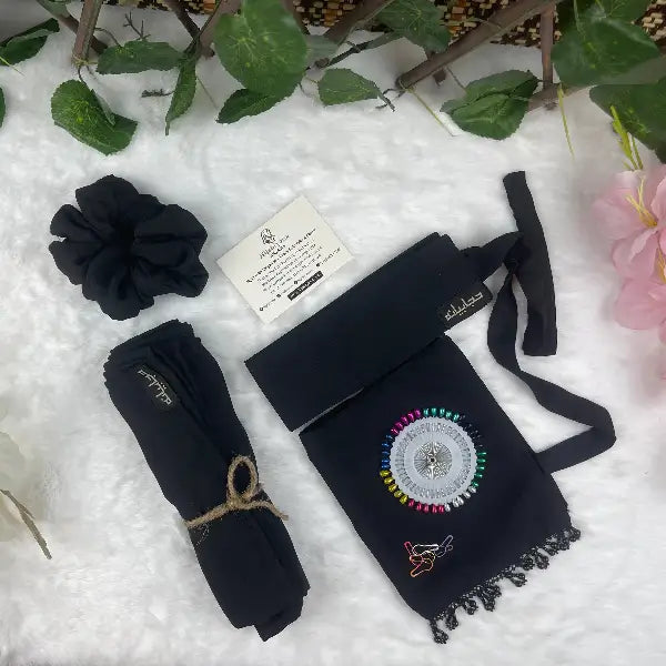 Black Saudi Niqab with Beads Set HB-4 – Double Georgette Fabric by Hijabiyana