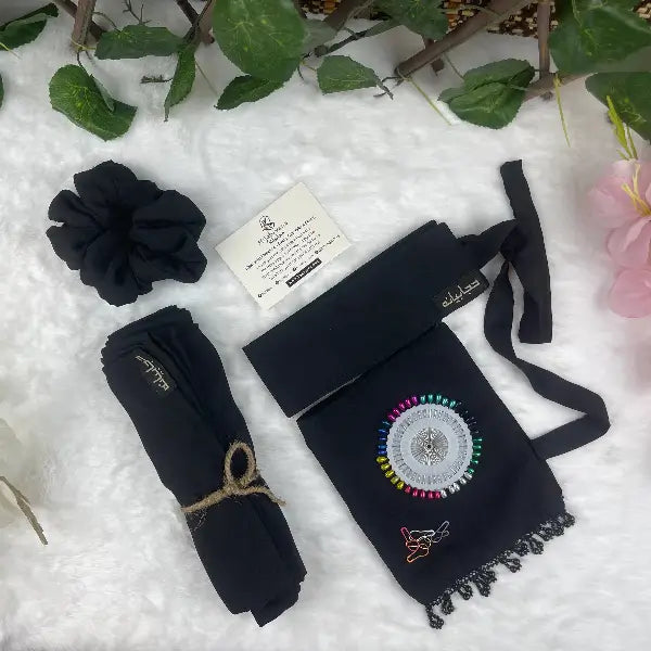 Black Saudi Niqab with Beads Set HB-4 – Double Georgette Fabric by Hijabiyana