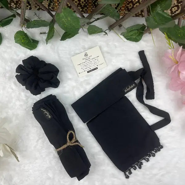 Black Saudi Niqab with Beads Set HB-4 – Double Georgette Fabric by Hijabiyana