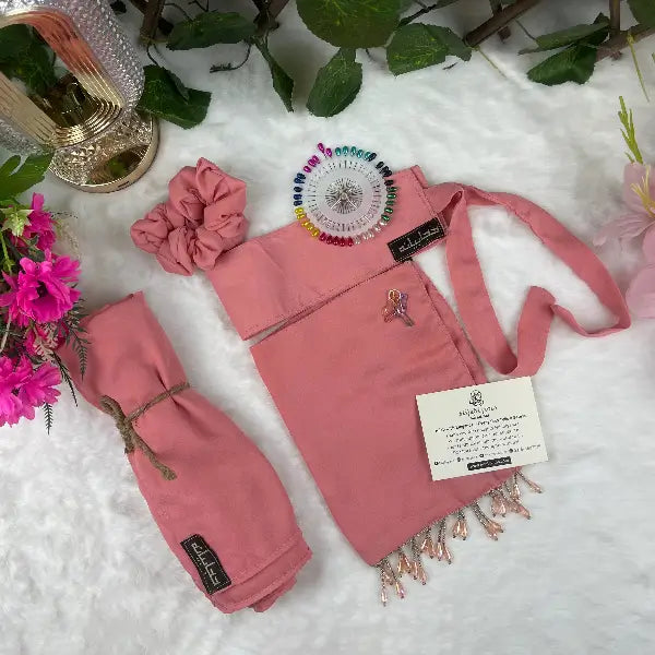 Candy Pink Saudi Niqab With Beads Set HB-16 – Double Georgette Fabric by Hijabiyana