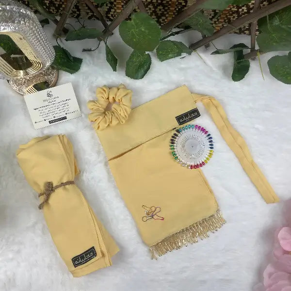 Light Yellow Saudi Niqab with Beads Set HB-36 – Double Georgette Fabric by Hijabiyana