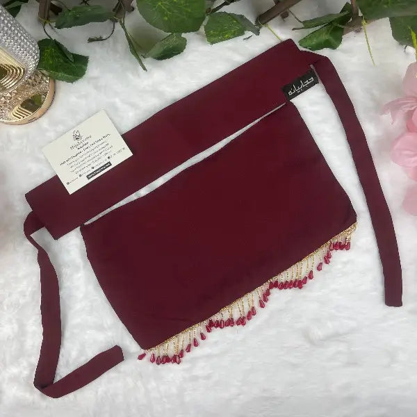 Mehroon Saudi Niqab with Beads HB-10 – Double Georgette Fabric by Hijabiyana