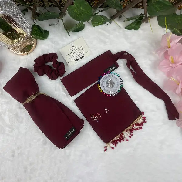 Mehroon Saudi Niqab with Beads Set HB-12 – Double Georgette Fabric by Hijabiyana