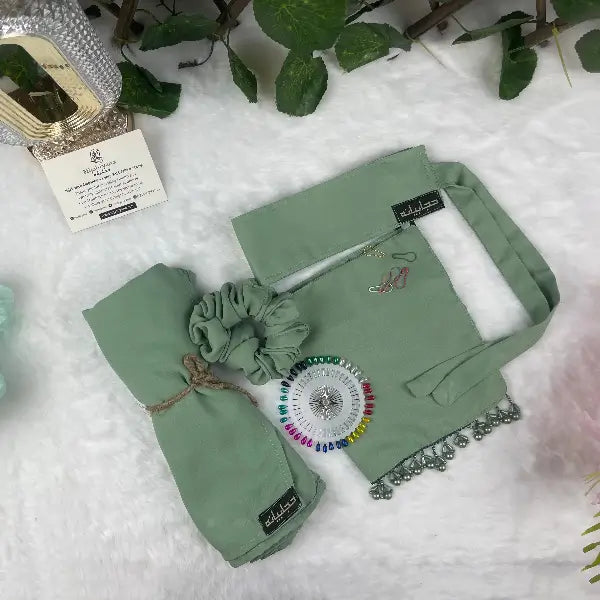 Mint Saudi Niqab With Beads Set HB-28 – Double Georgette Fabric by Hijabiyana