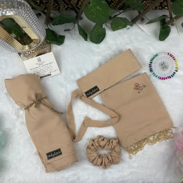 Nude Saudi Niqab With Beads Set HB-24 – Double Georgette Fabric by Hijabiyana